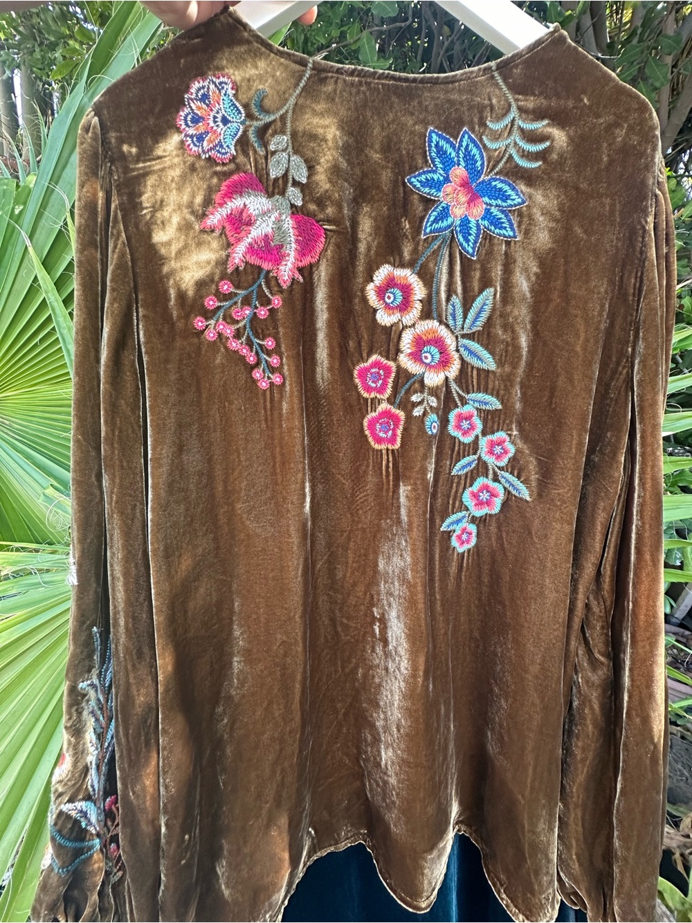 Johnny Was Olive Gold Velvet Embroidered Peasant Tunic - Picture 5 of 12